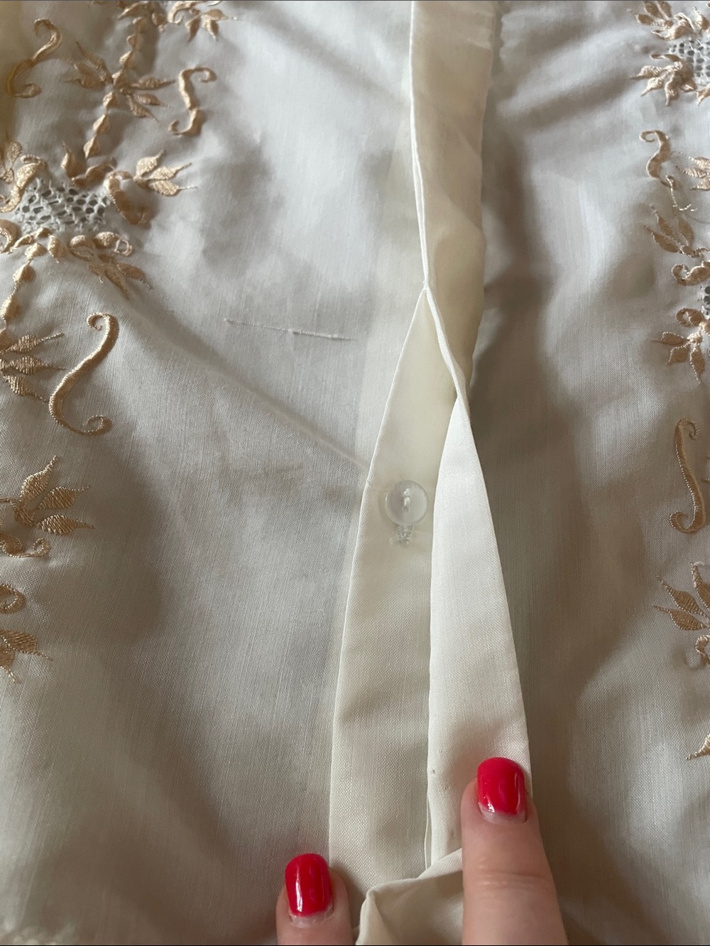 Vintage White Embroidered Guayabera Style Short Sleeve Button Front Blouse - Picture 8 of 8